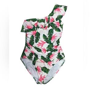Hilor Women's 1 Piece Swimsuits One Shoulder Swimwear Asymmetric Ruffle Size 8